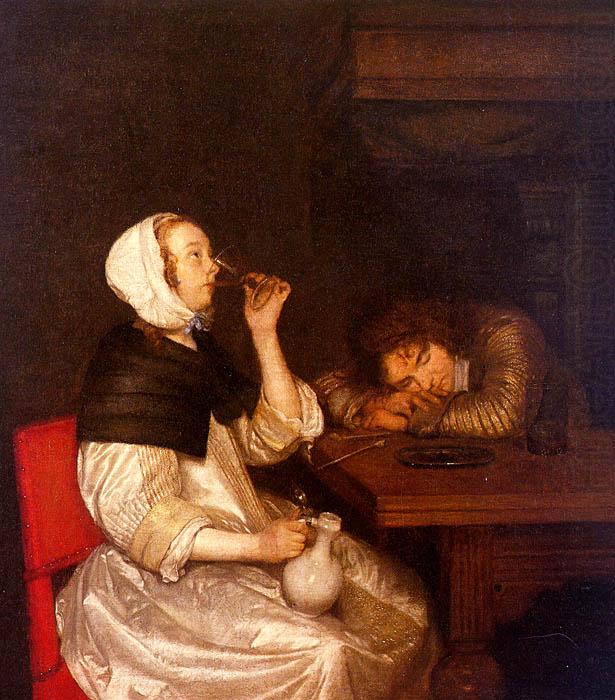 Gerard Ter Borch Woman Drinking with a Sleeping Soldier china oil painting image